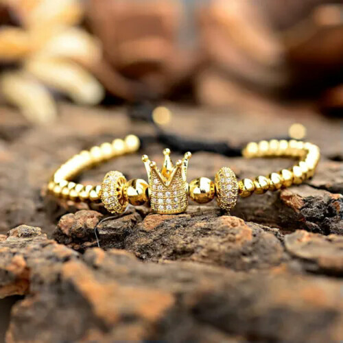 Crown Beaded Bracelet Gold Plated Unisex 2