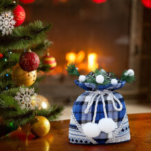 Christmas fabric doll gift bag blue home decoration