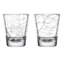 Set borrelglaasjes met kaart van Washington DC, 2 stuks, 50 ml
