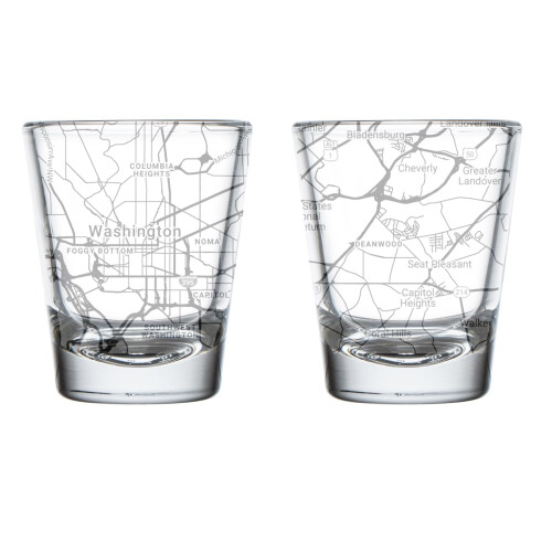 Schnapsgläser-Set mit Washington DC-Karte, 2 Stück, 50 ml