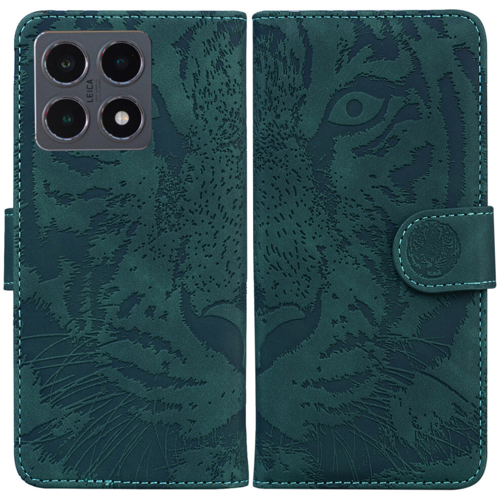 (Green) For Xiaomi 15T Case Tiger Imprint Leather Wallet Phone Cover Green 6914298386026