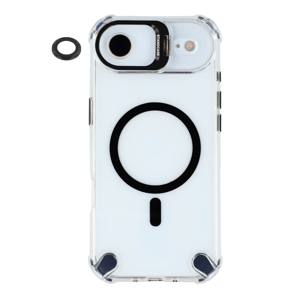 (Black) For Iphone Air Magnetic Clear Case Shockproof Hybrid Phone Shell With Camera Lens Frame Kickstand Black 6914294965157