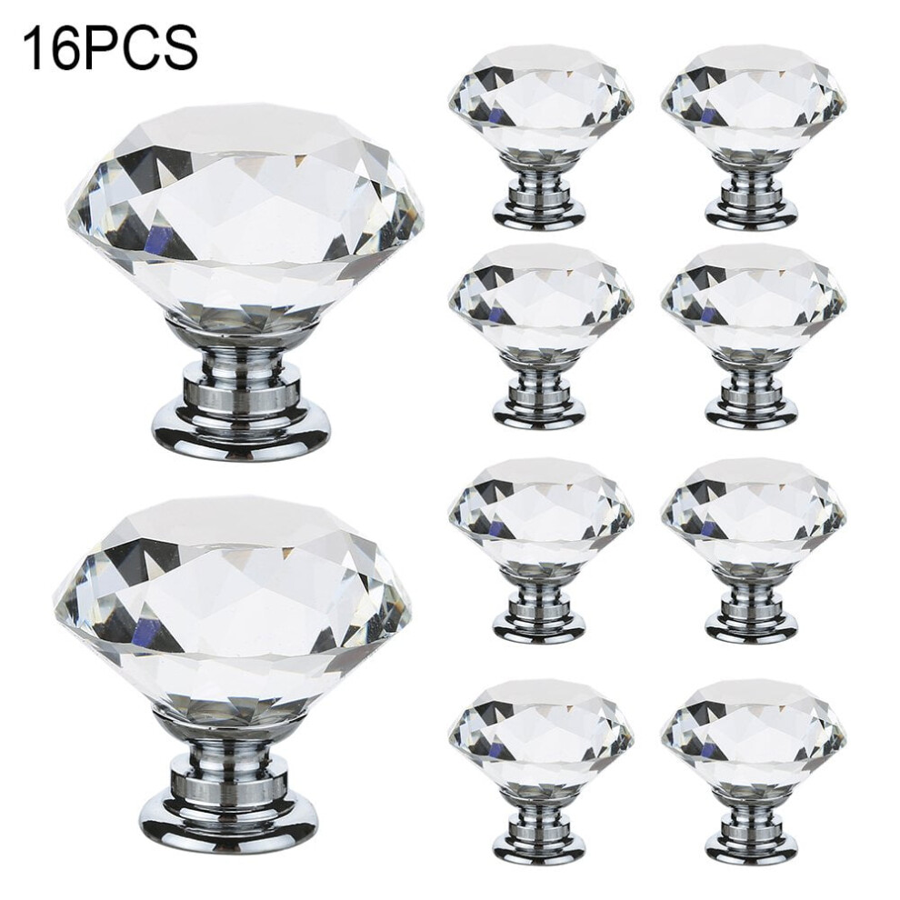 Crystal Glass Cabinet Knobs Diamond Shape 16 Pcs 40Mm 940684982868