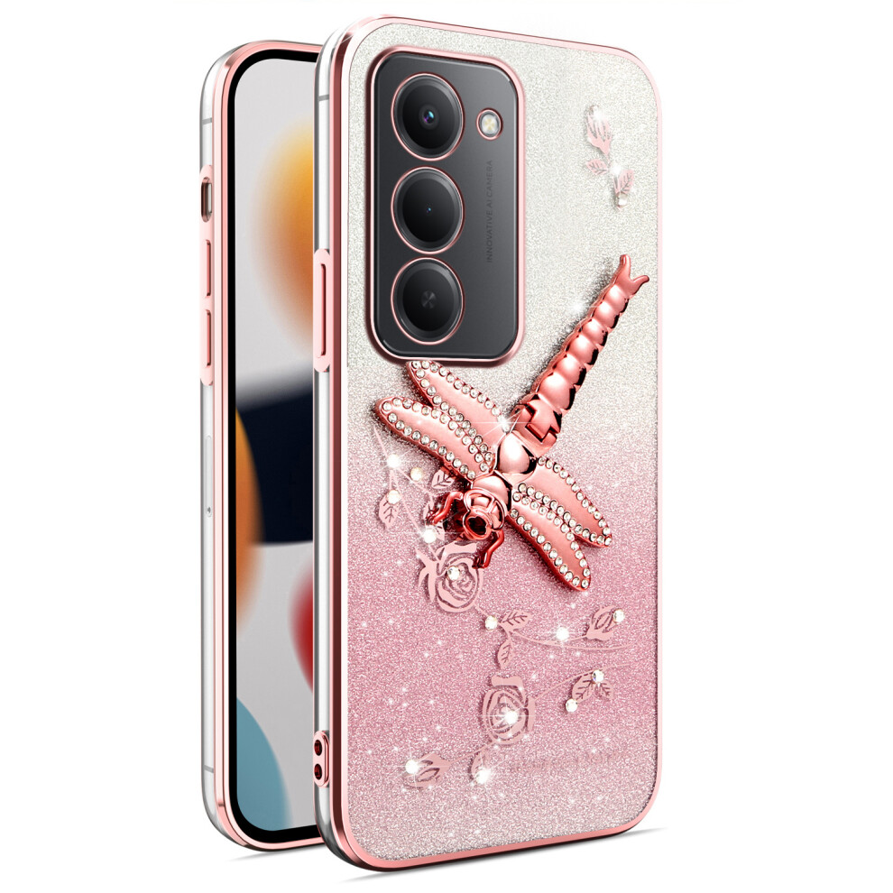 (Pink) Kadem For Xiaomi Redmi 15 4G (169Mm) Case Dragonfly Kickstand Tpu Flowers Glitter Phone Cover Pink 6914290585748