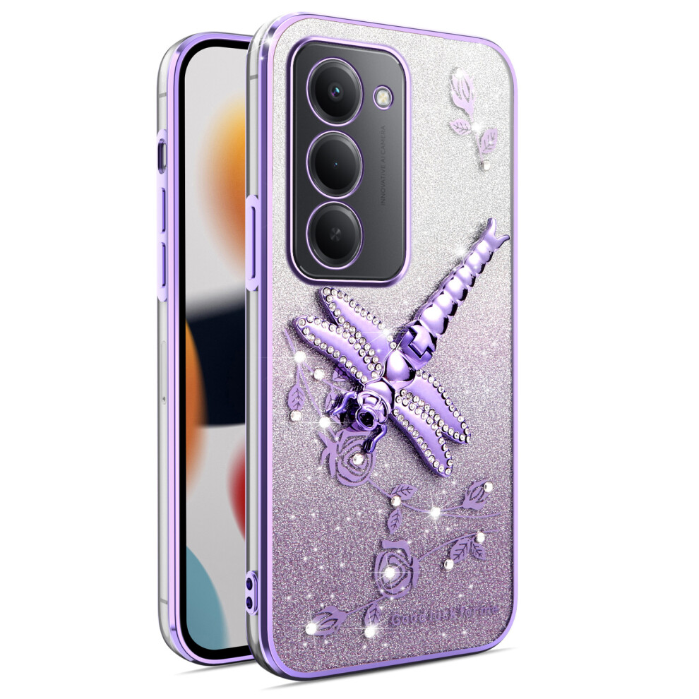 (Purple) Kadem For Xiaomi Redmi 15 4G (169Mm) Case Dragonfly Kickstand Tpu Flowers Glitter Phone Cover Purple 6914296585063