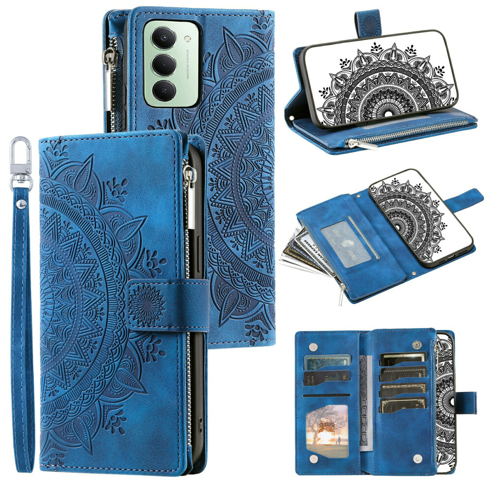 (Blue) For Xiaomi Redmi 15 5G (Global) (169Mm) Wallet Case Mandala Flower Pattern Pu Leather Phone Cover With Wrist Strap Blue 6914293401328