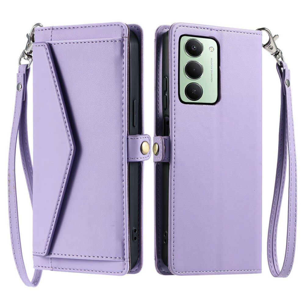 (Purple) For Xiaomi Redmi 15 5G (Global) (169Mm) Leather Case With Wrist Strap Wallet Stand Phone Cover Purple 6914291692094