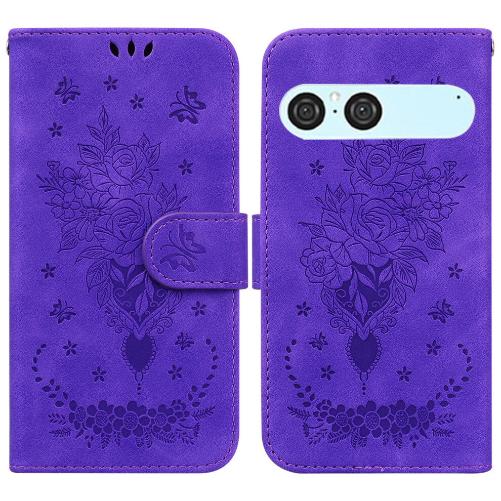 (Purple) For Sony Xperia 10 Vii Case Butterfly Flower Imprint Pu Leather Wallet Phone Cover With Strap Purple 6914296200379