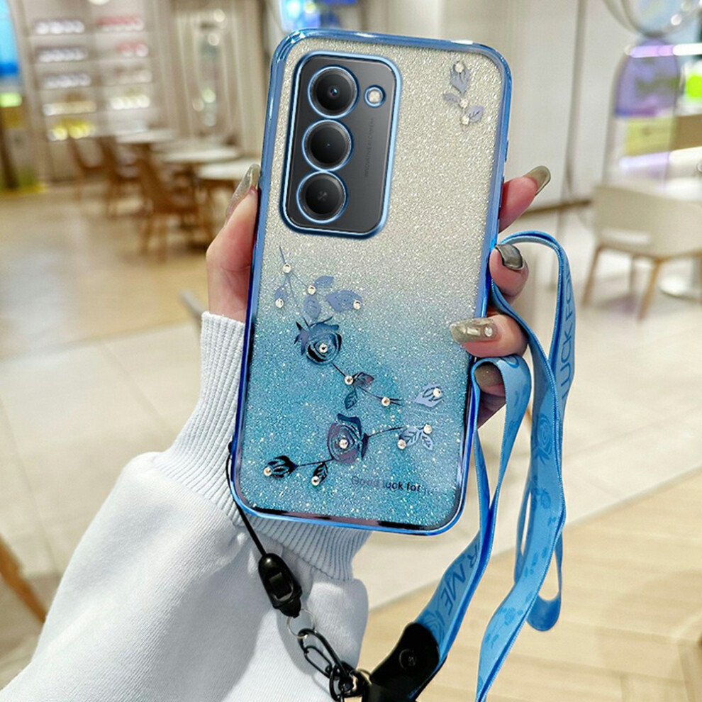 (Blue) Kadem For Xiaomi Redmi 15 4G (169Mm) Case Flower Pattern Tpu Gradient Phone Cover With Lanyards Blue 6914292665738
