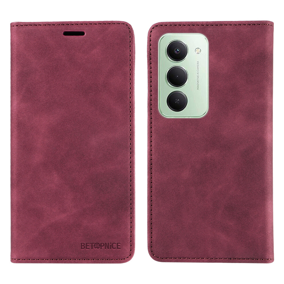 (Red) Betopnice For Xiaomi Poco M7 Plus 5G / Mi 15 5G (Global) (169Mm) Case Magnetic Closure Rfid Blocking Wallet Stand Leather Pho Red 6914291131630