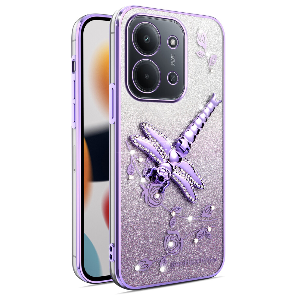 (Purple) Kadem For Xiaomi Redmi 15C 4G (Global) (171Mm) / Poco C85 4G (171Mm) Case Dragonfly Kickstand Tpu Flowers Glitter Phone Cover Purple 6914290399215