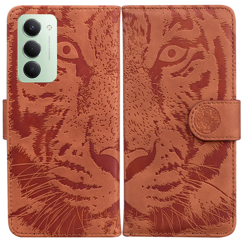 (Brown) For Xiaomi Redmi 15 5G (Global) (169Mm) Case Tiger Imprint Leather Wallet Phone Cover Brown 6914291329112