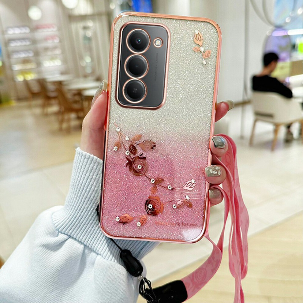 (Rose ) Kadem For Xiaomi Redmi 15 4G (Eu) (171Mm) Case Flower Pattern Tpu Gradient Phone Cover With Lanyards Gold 6914294562646