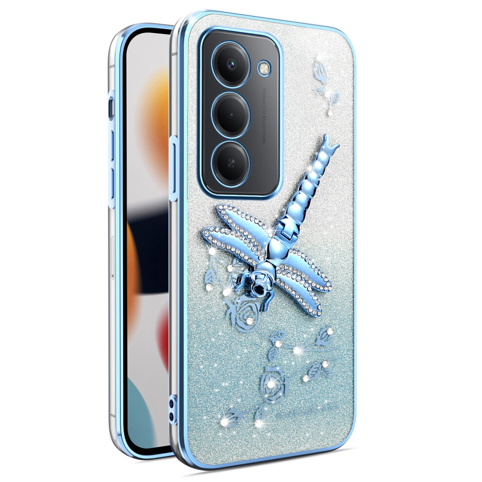 (Blue) Kadem For Xiaomi Redmi 15 4G (Eu) (171Mm) Case Dragonfly Kickstand Tpu Flowers Glitter Phone Cover Blue 6914298568316
