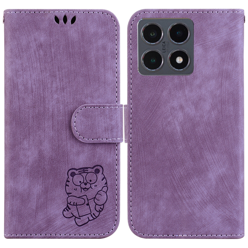 (Purple) For Xiaomi 15T Wallet Case Tiger Imprint Leather Shockproof Phone Cover With Wrist Strap Purple 6914292551512