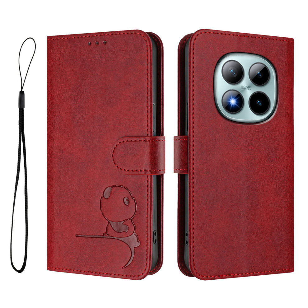 (Wine ) For Xiaomi Poco M8 Pro 5G / Mi Note 15 Pro+ 5G (Global) Case Panda Imprint Rfid Blocking Wallet Leather Phone Cover With Wrist Red 6914299222217