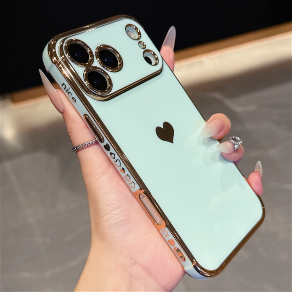 (Mint ) For Iphone 17 Pro Max Case Tpu Phone Back Cover Electroplating Heart Pattern Green 6914298825150