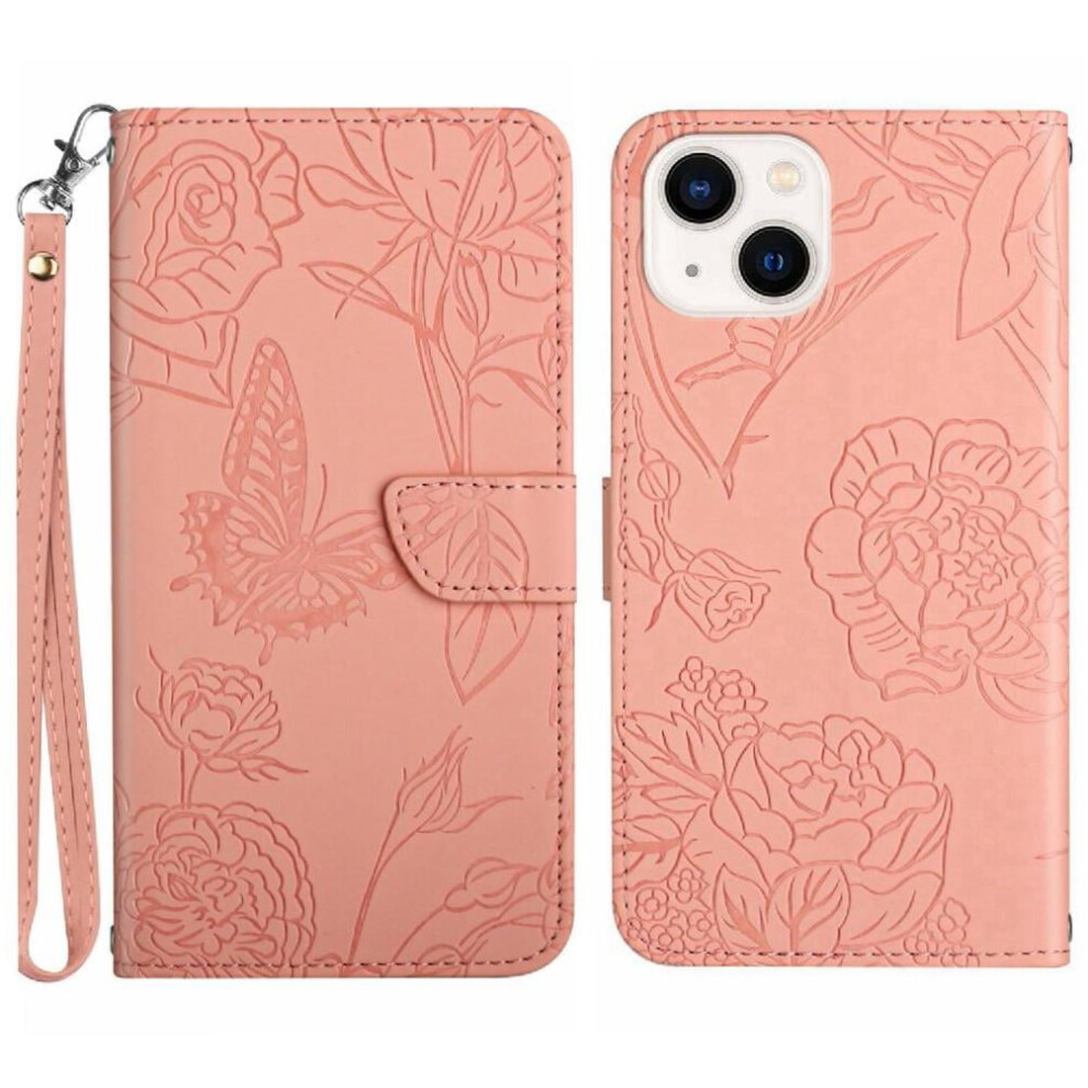 Iphone 15 Leather Flip Case With Wrist Strap And Floral 971050988306