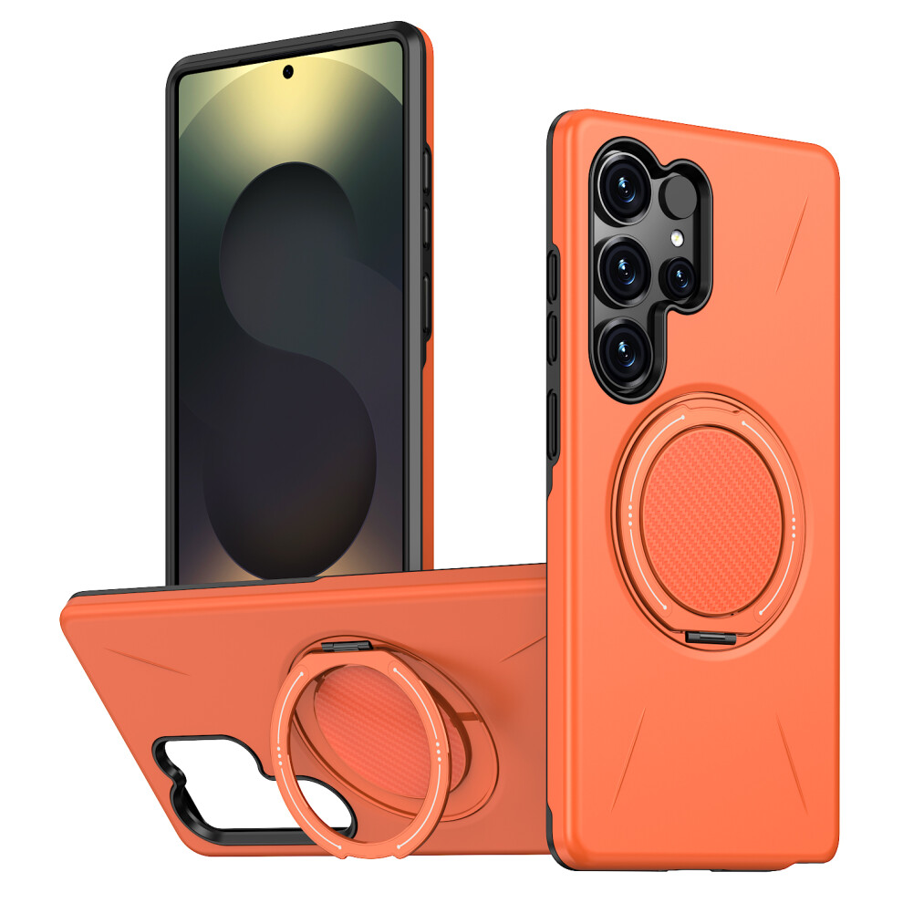 (Orange) For Samsung Galaxy S25 Ultra Magnetic Case Rotating Kickstand Tpu + Pc Phone Cover Orange 6914294329386