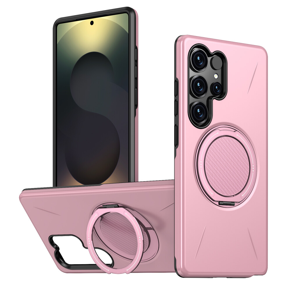(Pink) For Samsung Galaxy S25 Ultra Magnetic Case Rotating Kickstand Tpu + Pc Phone Cover Pink 6914297917436