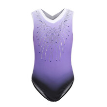 Girls' sleeveless gymnastics leotard with gradient sparkle