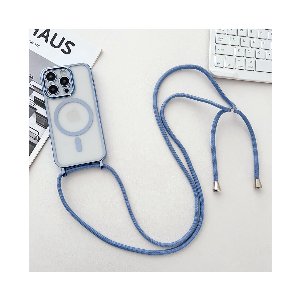 (Blue) For Iphone 15 Pro Case Compatible With Magsafe Electroplating Edge Tpu Phone Cover With Shoulder Strap Blue 6914291372071