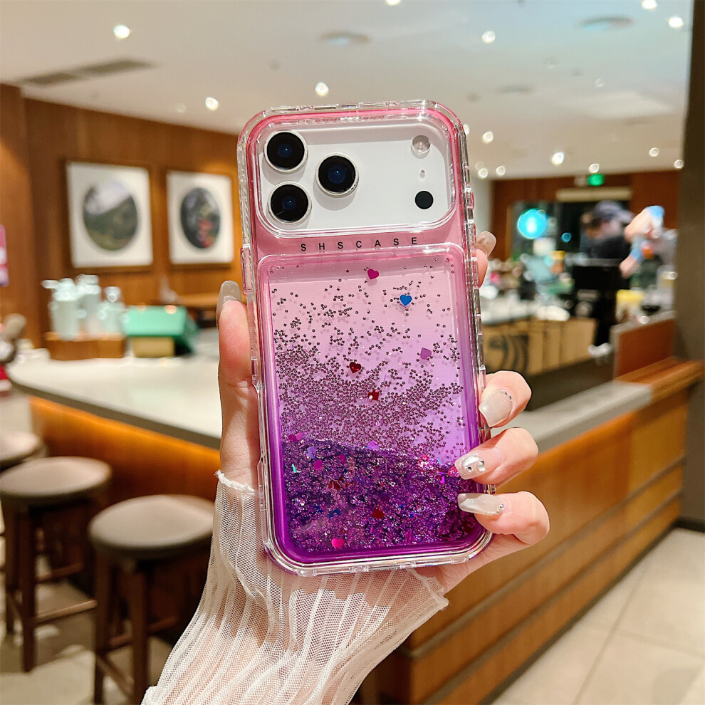 (Pink / Purple) For Iphone 17 Pro Case Gradient Quicksand Liquid Flowing Sparkle Tpu + Pc Back Cover Pink,Purple 6914298779583