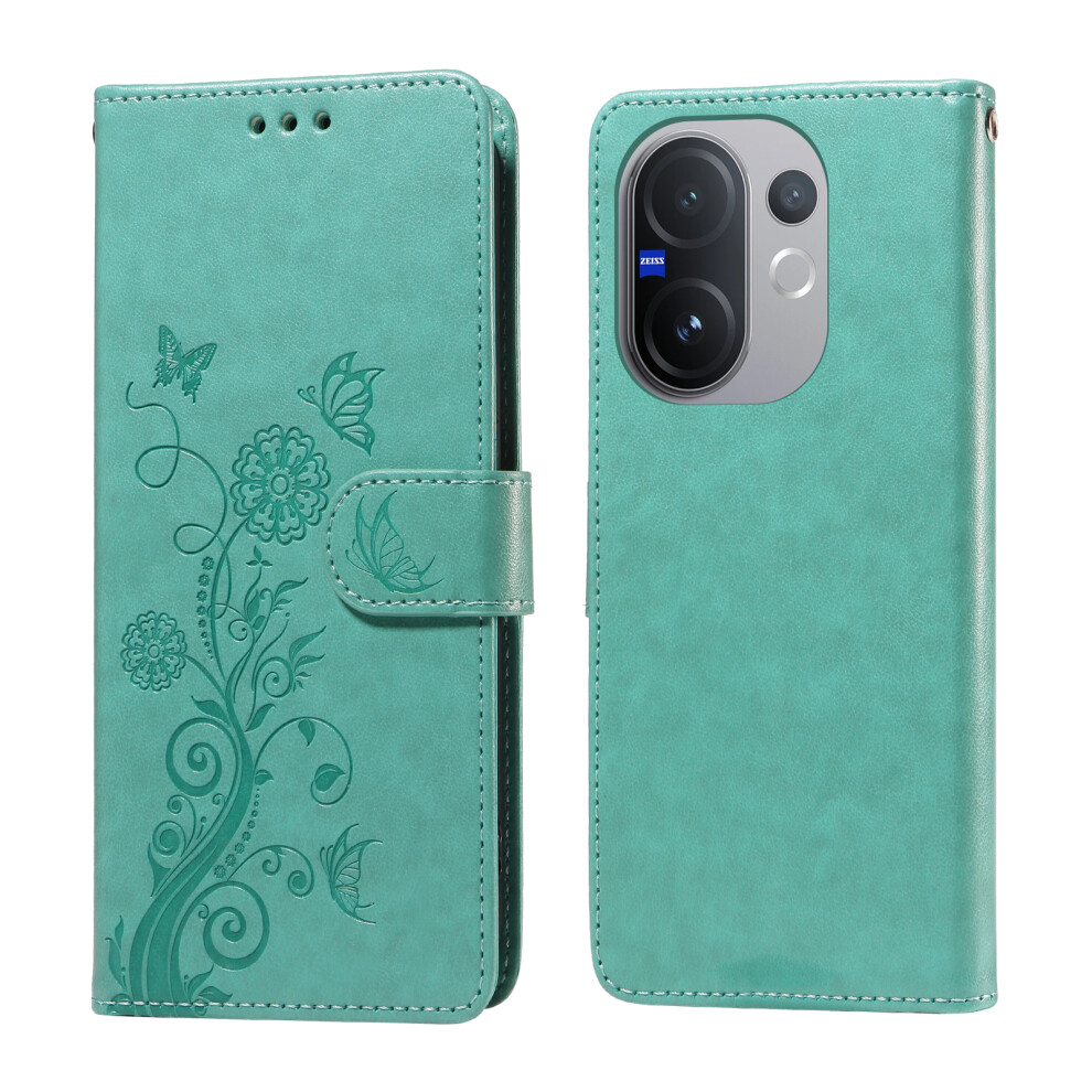 (Green) For Vivo V60 5G Leather Case Butterfly Floral Imprint Wallet Stand Cover Green 6914299735472