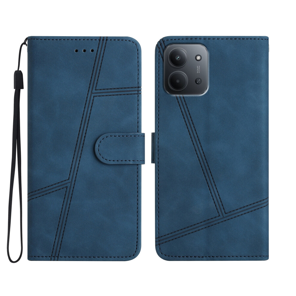 (Blue) For Xiaomi Redmi 15C 4G (Global) (171Mm) Case Lines Imprinted Flip Leather Retro Phone Cover With Wrist Strap Blue 6914296368901