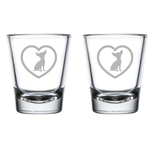 2er-Set Schnapsgläser, 50 ml, Chihuahua-Herz