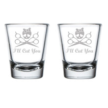 Set van 2 borrelglaasjes van 50 ml. Borrelglaasje met de tekst "I'll Cut You Hair Dresser Stylist".