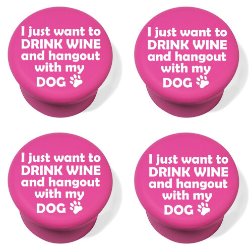 Ensemble de 4 bouchons de bouteille de vin en silicone rose
