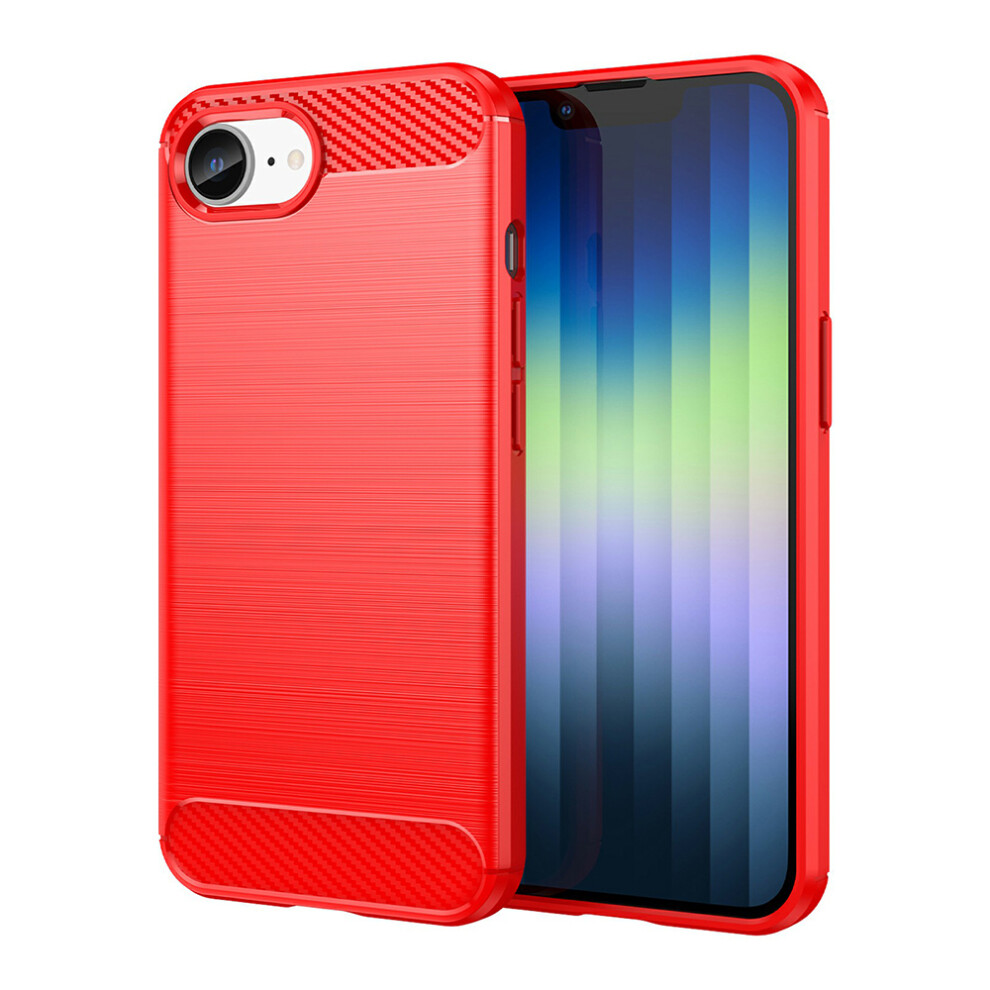 (Red) Amorus For Iphone 17E / 16E Case Carbon Fiber Texture Brushed Protective Phone Cover Red 6914293169969