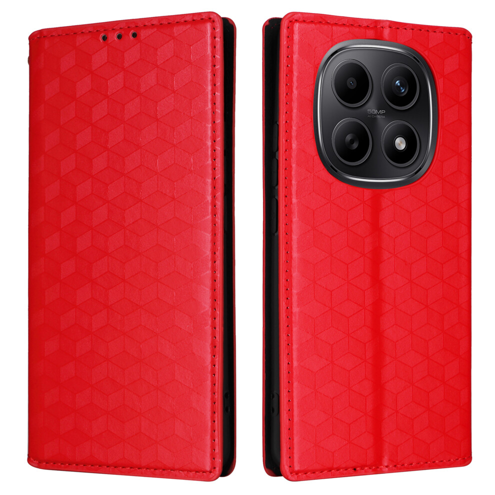 (Red) For Xiaomi Poco M8 5G / Mi Note 15 5G (Global) / Note 15 4G (Global) Case Wallet Rhombus Imprinted Leather Phone Cover Red 6914299335795