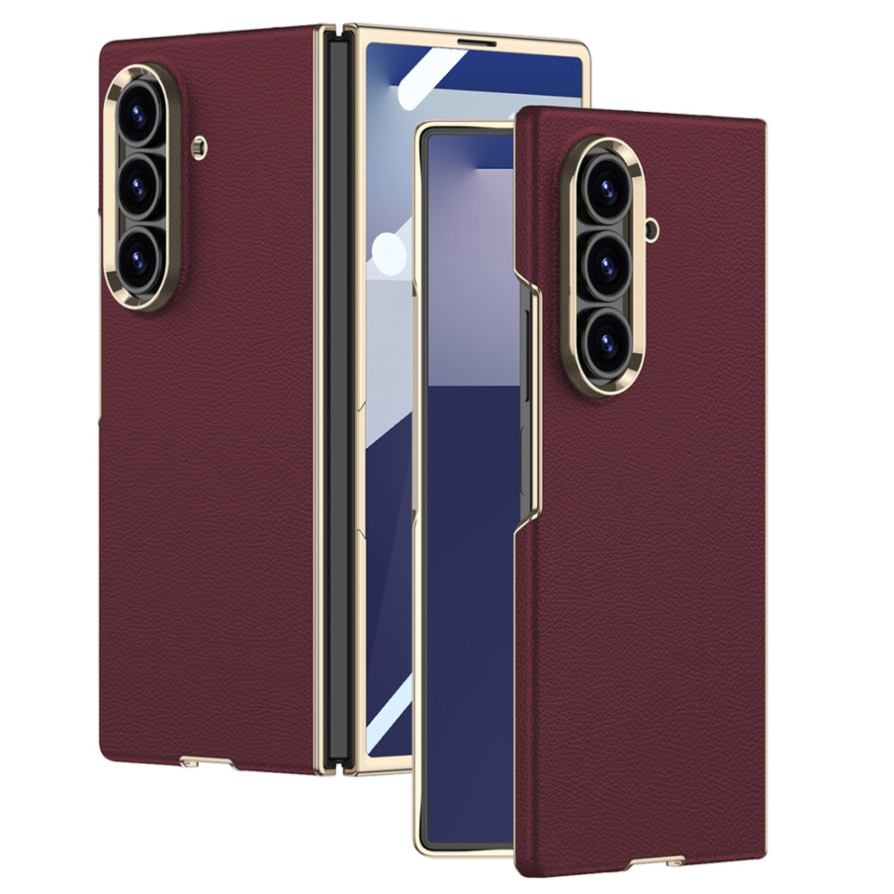 (Red) Gkk For Samsung Galaxy Z Fold7 5G Case Electroplated Pc + Pu Phone Cover With Tempe Glass Front Film Red 6914292117299