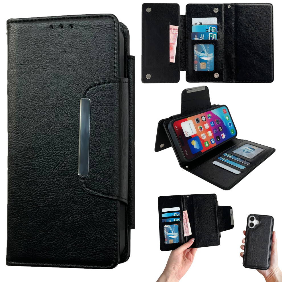 (Black) For Iphone 17 Case Detachable 2 In 1 Magnetic Closure Pu Leather Wallet Phone Case Black 6914296842951