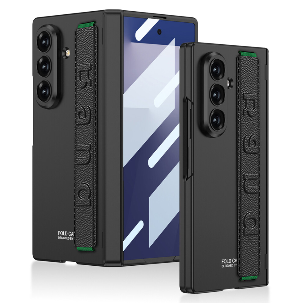 (Black) Gkk For Samsung Galaxy Z Fold7 5G Case With Strap / Hinge Protection Pc Phone Cover With Tempered Glass Film Black 6914297335537