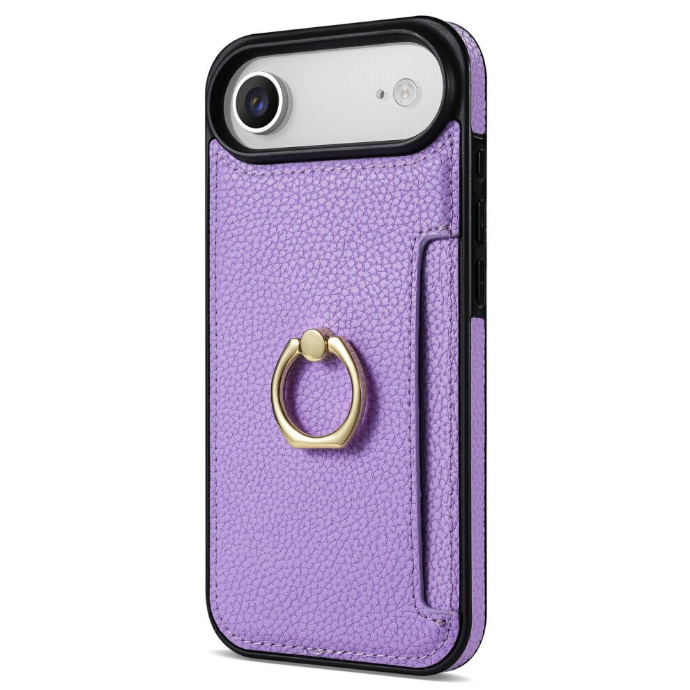 (Purple) For Iphone Air Case Ring Kickstand Pu + Tpu Card Holder Phone Cover Purple 6914295330374
