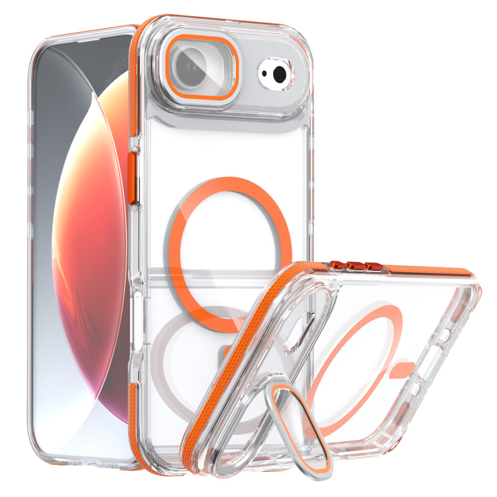 (Orange) For Iphone Air Magnetic Case Tpu Acrylic Clear Phone Back Cover With Lens Protector Kickstand Orange 6914291251468