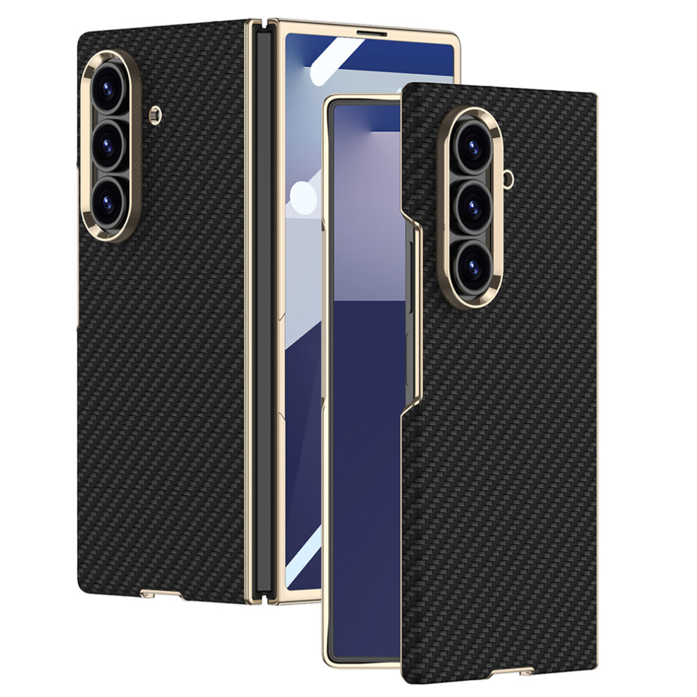 (Carbon Fiber Texture) Gkk For Samsung Galaxy Z Fold7 5G Case Electroplated Pc + Pu Phone Cover With Tempered Glass Front Film 6914294715721