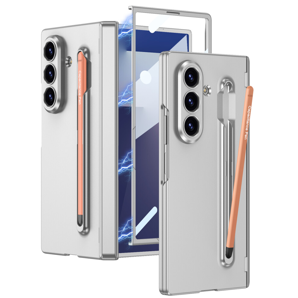 (+Silver) Gkk For Samsung Galaxy Z Fold7 5G Case With Stylus Magnetic Hinge Protection Pc + Tempered Glass Phone Cover Pink/Silver 6914291978808