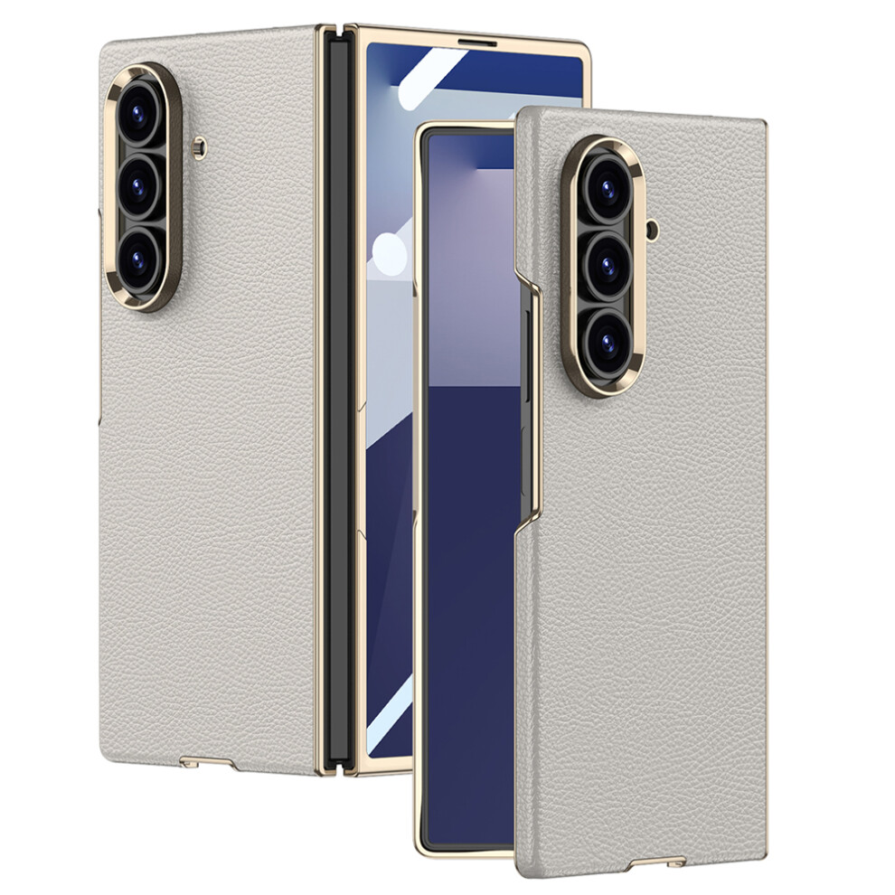 (Titanium ) Gkk For Samsung Galaxy Z Fold7 5G Case Electroplated Pc + Pu Phone Cover With Tempered Glass Front Film Grey 6914299125303