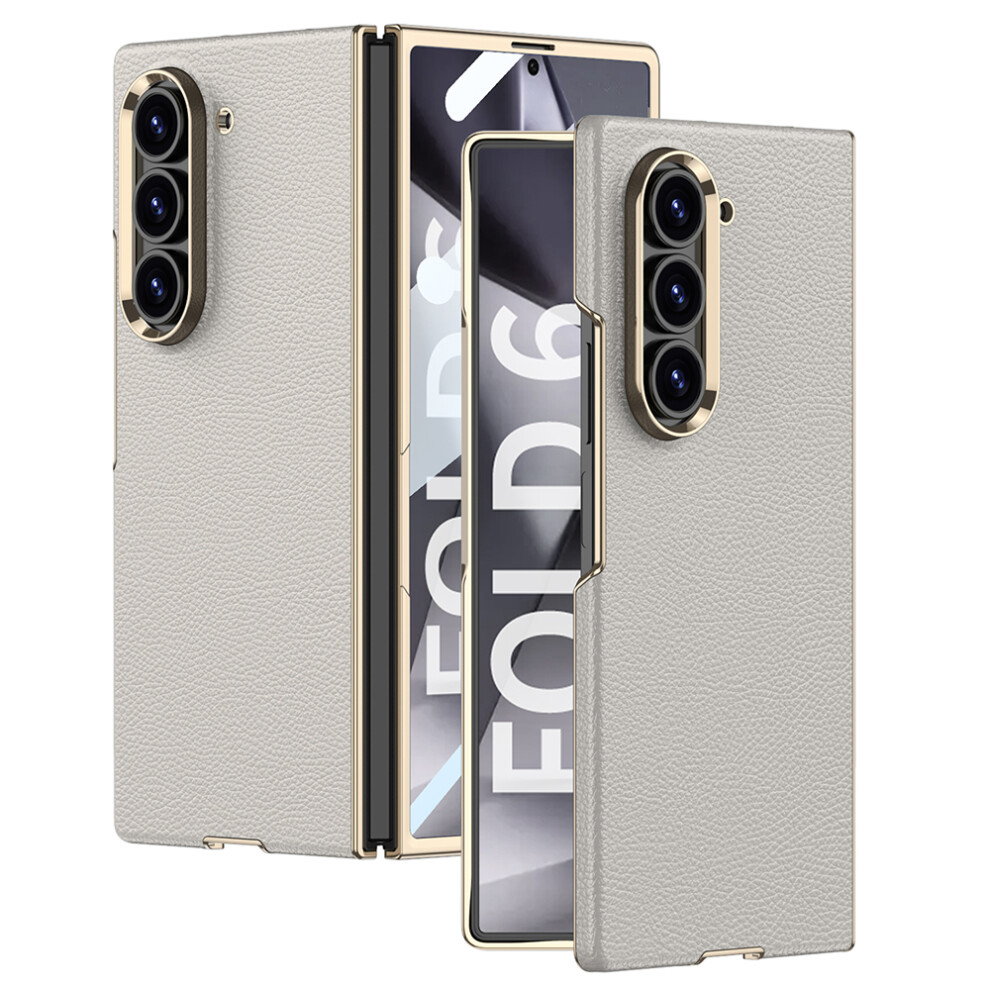 (Titanium ) Gkk For Samsung Galaxy Z Fold6 5G Case Electroplated Pc + Pu Phone Cover With Tempered Glass Front Film Grey 6914299609032