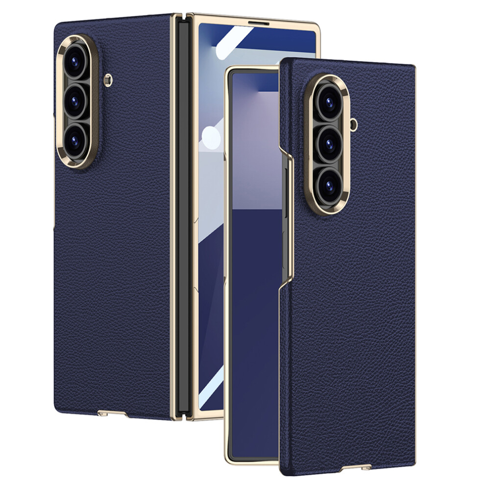 (Blue) Gkk For Samsung Galaxy Z Fold7 5G Case Electroplated Pc + Pu Phone Cover With Tempered Glass Front Film Blue 6914293254092