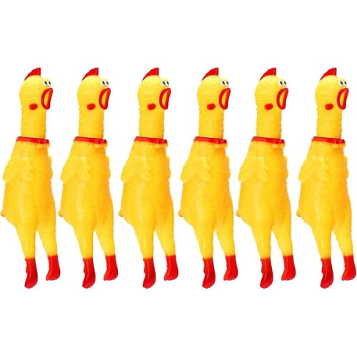 Rubber Chicken Toy Yellow Squeaking 6-Pack
