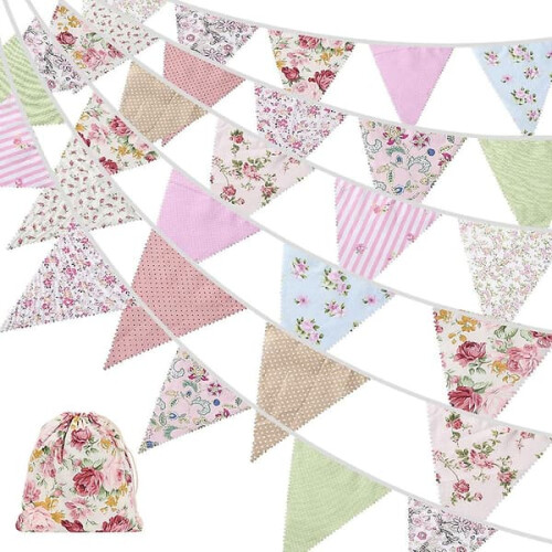 Stoffvimpelbanner Blomster Vintage bomull 42 stk