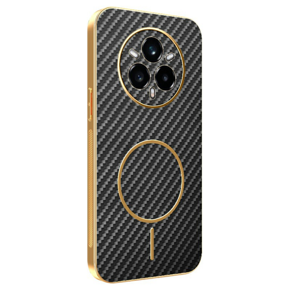 (Black) For Realme 14 Pro+ 5G Phone Case Carbon Fiber Textured Electroplated Tpu Back Cover Black 6914296868524