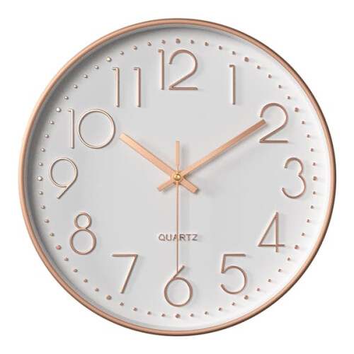 White Radio-Controlled Wall Clock with Automatic Time