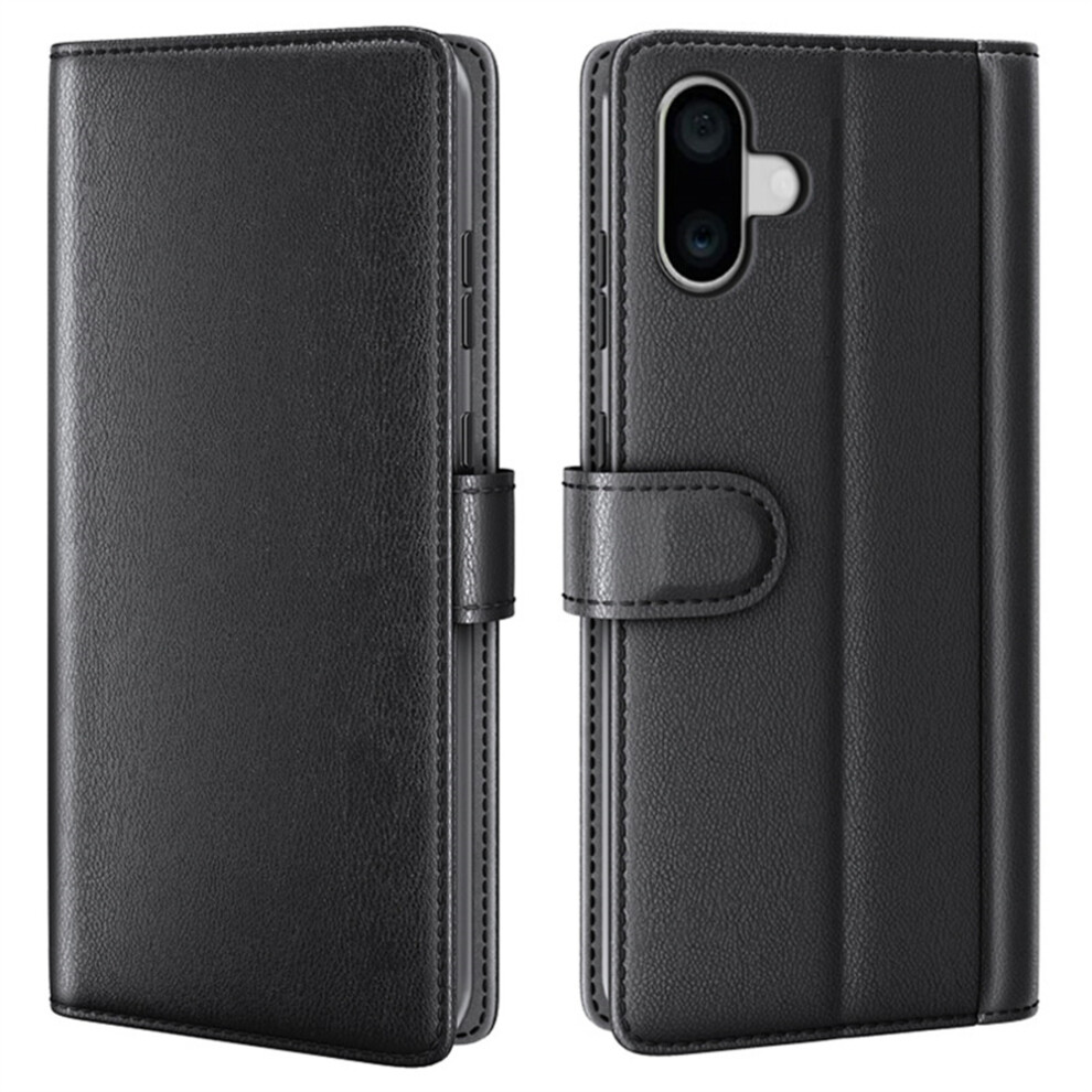 (Black) Amorus For Iphone 16 Stand Cases Calf Texture Genuine Split Leather Wallet Phone Cover Black 6914290439171