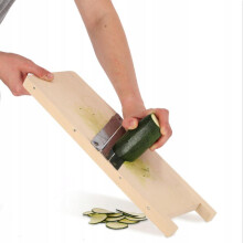Wooden Stainless Steel Vegetable Slicer, 3 Blades, Multi-Purpose Mandoline Cutter, Kitchen Gadget, Beige/Silver